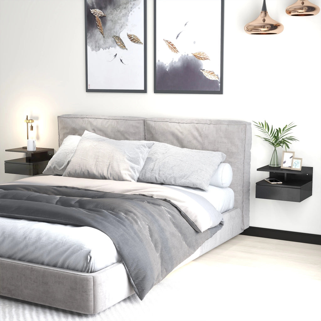 Comodino Moderno con Cassetto e Ripiano Aperto ¨C zephmum ¨C 35x32x22,5 cm Nero Lucido