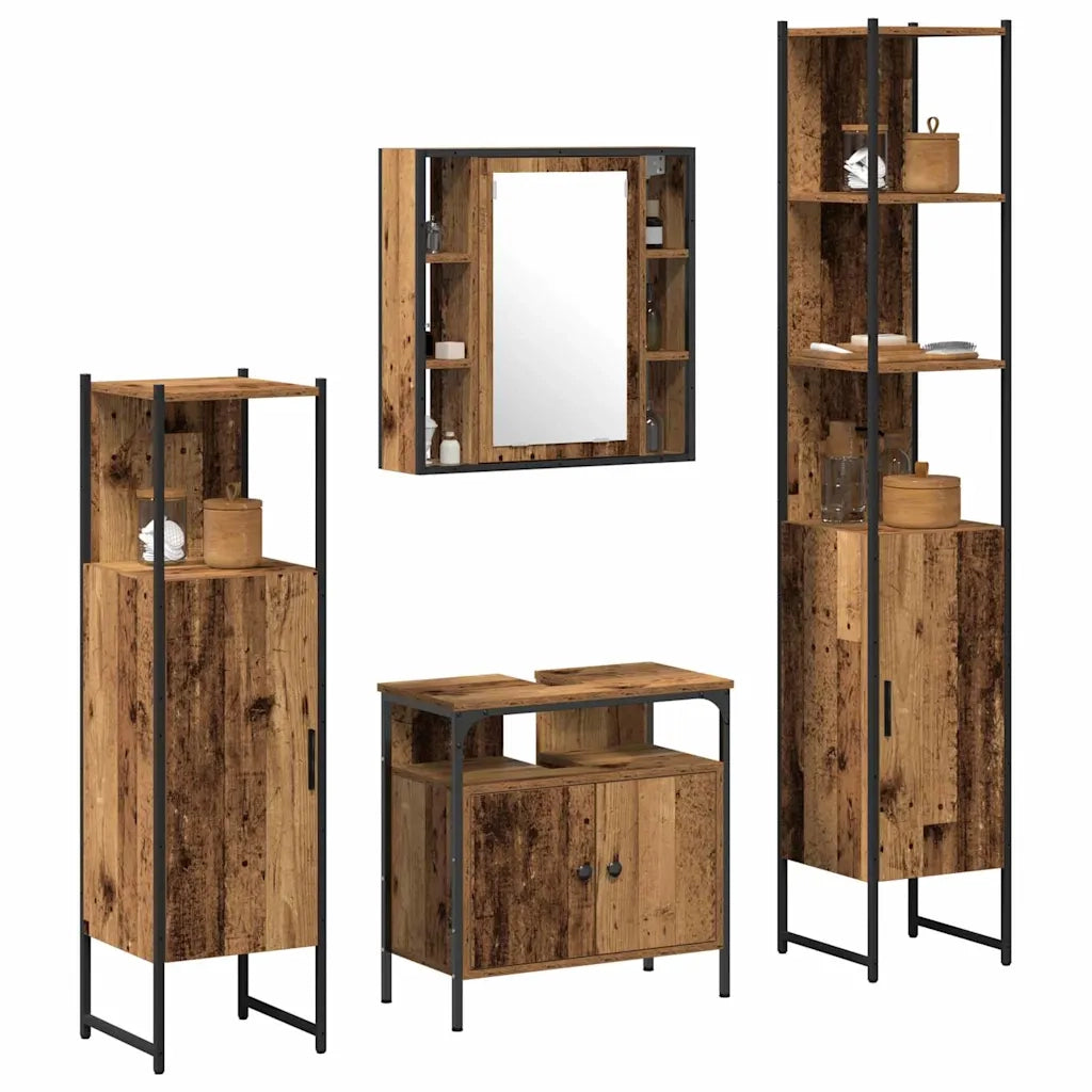Set di mobili per il bagno con lo scaffale 4 pcs Legno vecchio 3332593