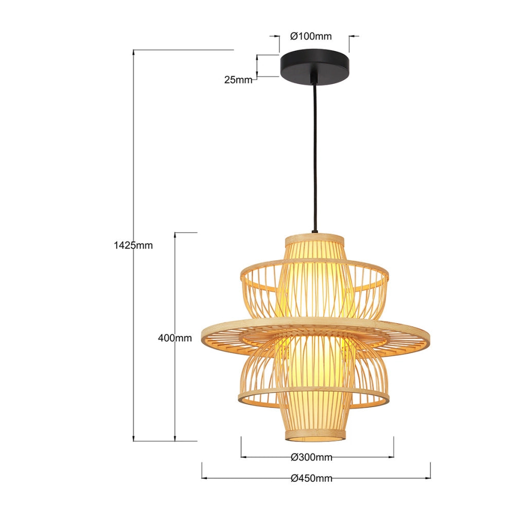 Lampada a sospensione rattan naturale nero E27 Astra