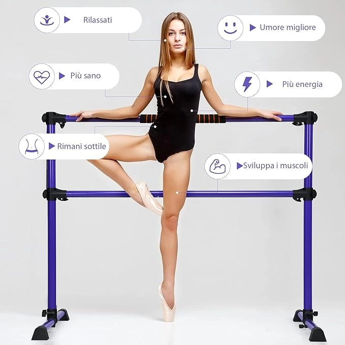 Sbarra da Balletto Doppia in Metallo, Portatile e Regolabile in Altezza con Cuscinetti Antiscivolo e Base Girevole, Ideale per Allenamento Stretch, Carico Massimo 50 kg