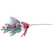 Rametto Natalizio Decorativo con Bacche, Pigne e Palline Rosse – Altezza 60 cm