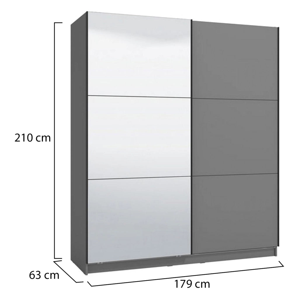 Armadio Camera da Letto Verzino, Guardaroba Grande 5 Ripiani, 179x210h cm Nero Antracite