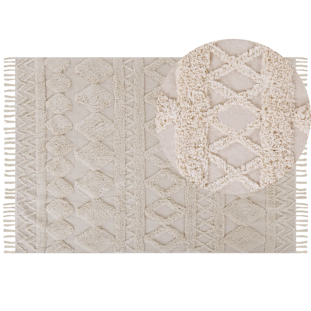 Tappeto minimalista beige in cotone con motivo geometrico 160 x 230 cm