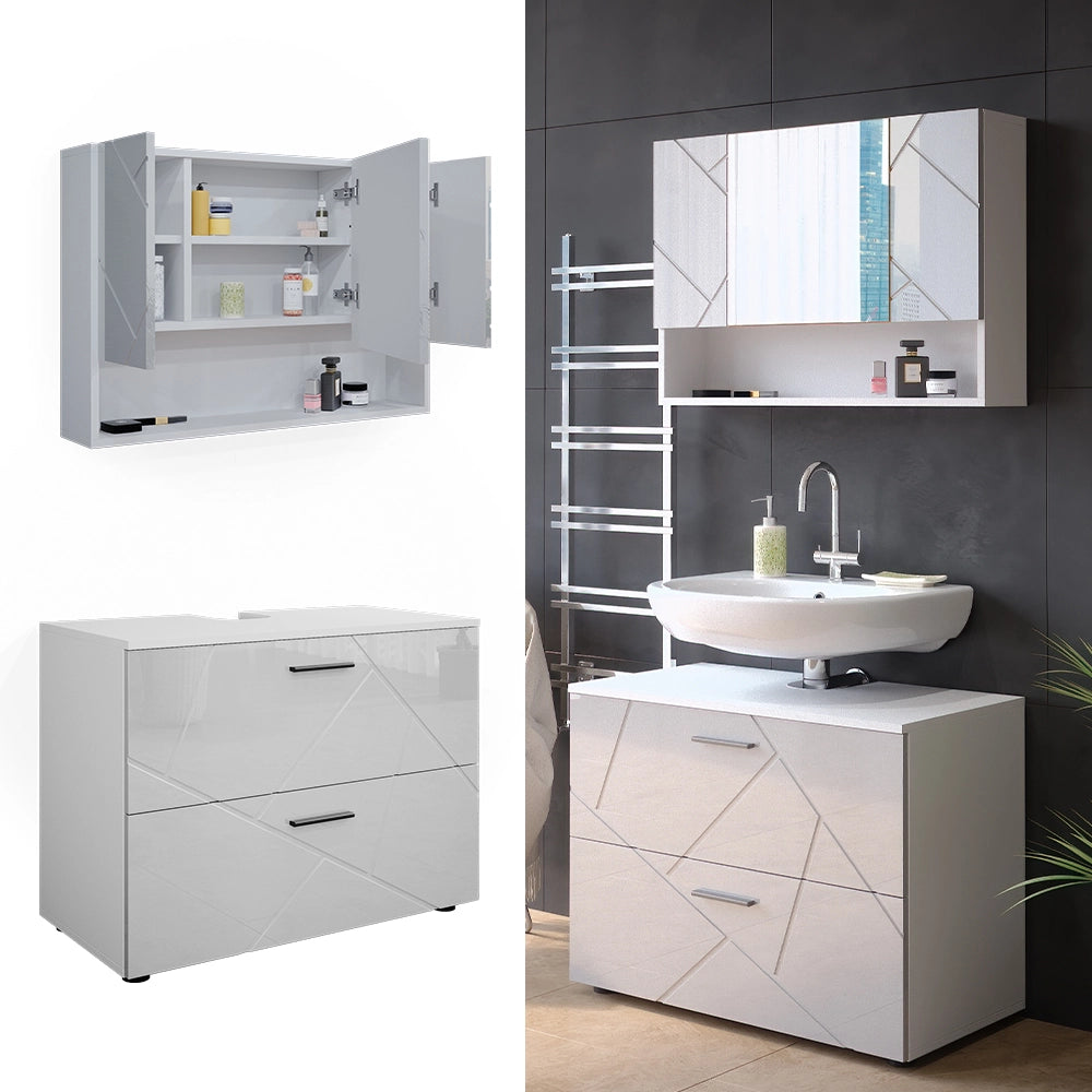 Vicco Set mobili bagno Bianco lucido 2 parti, mobile base 80 cm