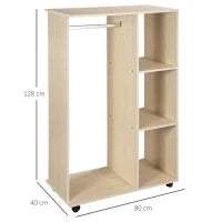Stand Appendiabiti con 3 Ripiani e Barra Attaccapanni per Vestiti, 80x40x128 cm, Beige