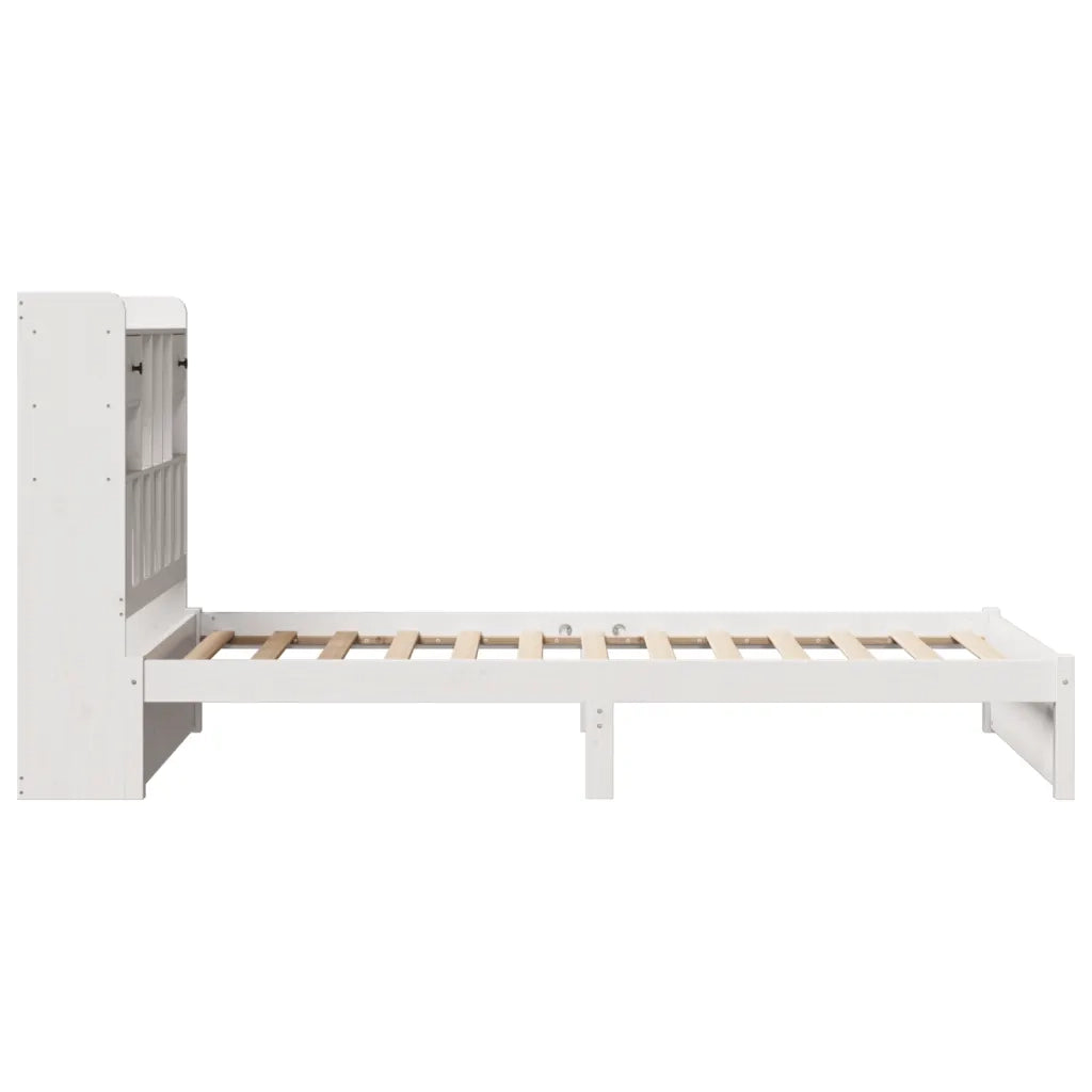 Letto Libreria senza Materasso-Struttura Letto con contenitore Bianco 90x190 cm Massello Pino 700489