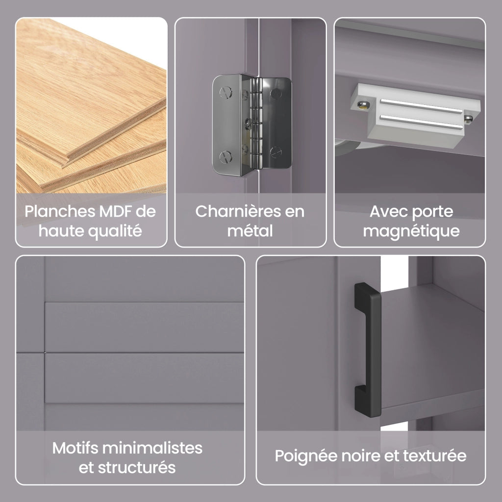 Mobile sottolavabo con lavabo in ceramica, 2 ante, 1 cassetto e ripiano regolabile, per bagno, grigio, 60 × 46 × 84,8 cm
