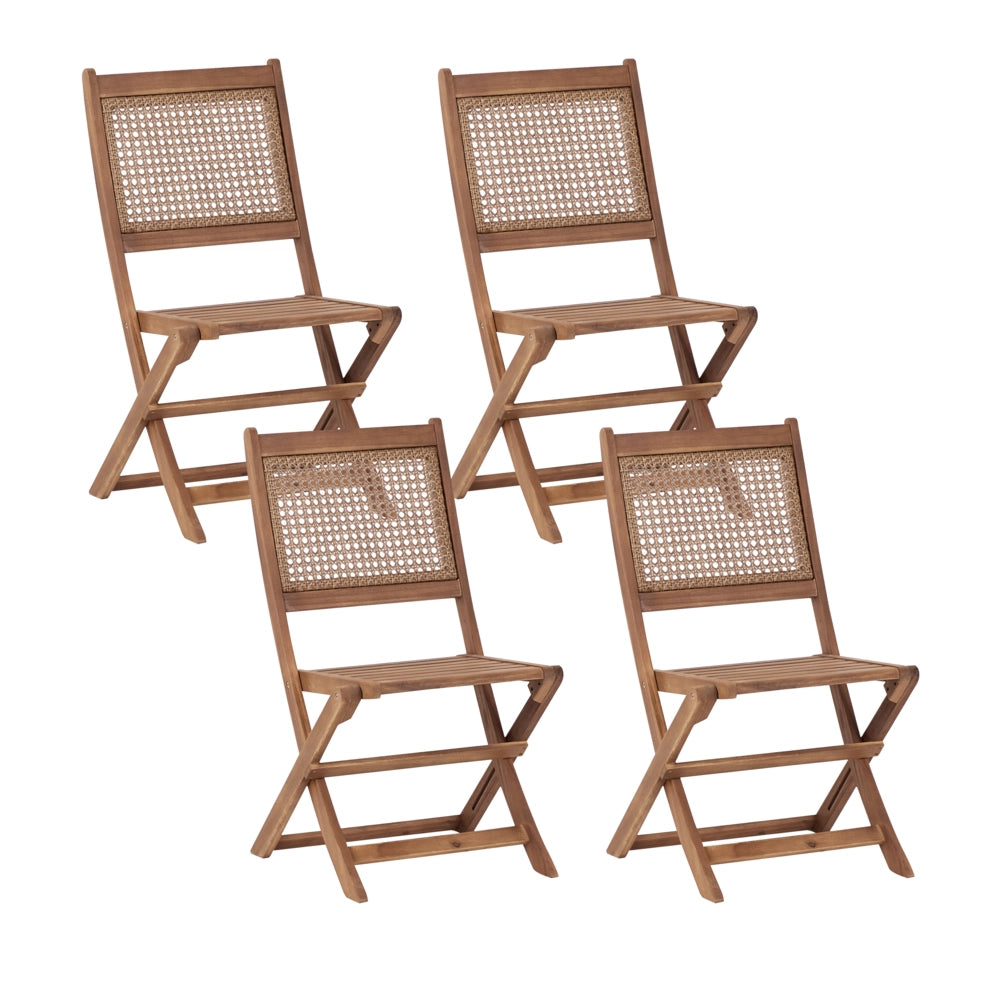 Set di 4 sedie da giardino per esterni in legno d'acacia chiaro pieghevoli stile rustico