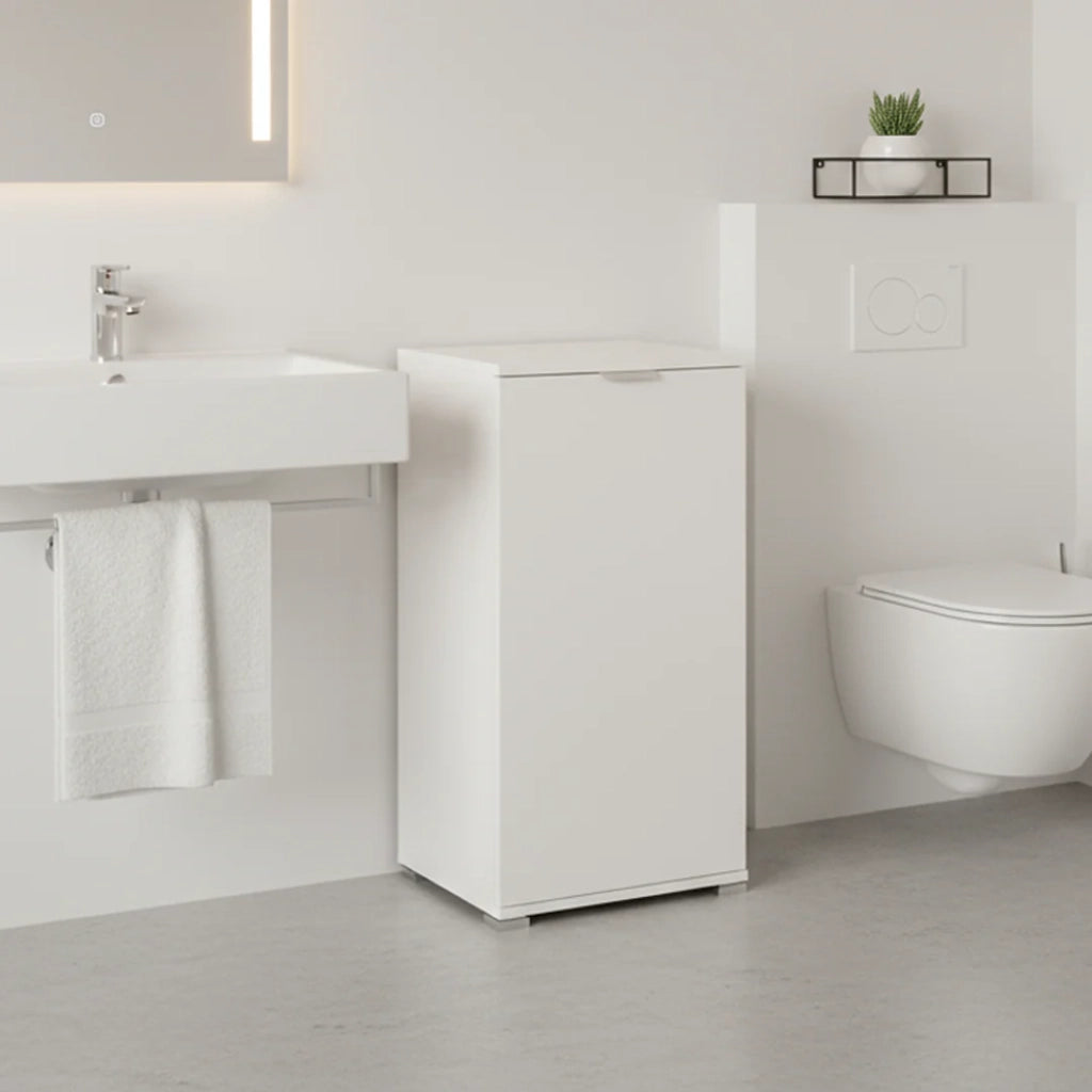 Mobiletto Base 1 Anta Bianco | Armadietto Salvaspazio Moderno con Ripiano Regolabile | Già Assemblato per Bagno, Lavanderia, Ingresso, Studio e Balcone