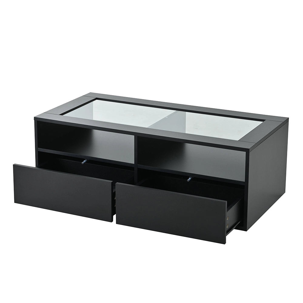 Tavolino LED - Xylo - 100x50cm vetro 2 cassetti nero