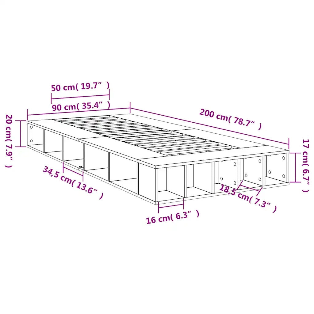 Letto singolo | Letto per adulti | Giroletto Rovere Marrone 90x200 cm in Legno Multistrato