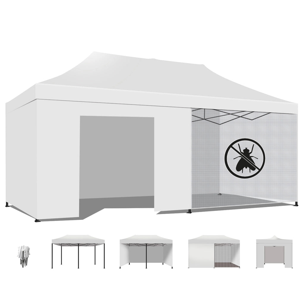 Taman Tenda / Gazebo Per Giardino 3X6 Impermeabile Tendone Pieghevole Per Fiere E Mercati Con Teli Laterali Colore Bianco