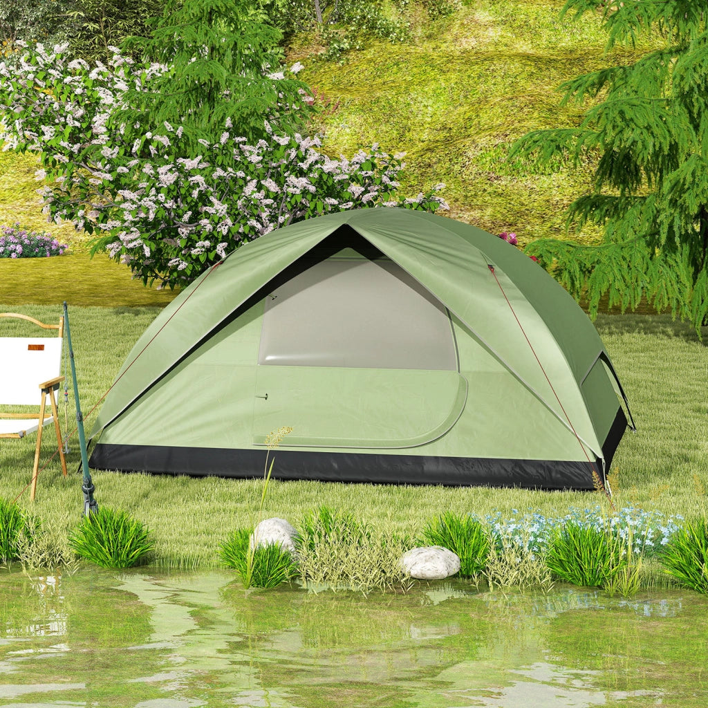 Tenda da Campeggio per 3 Persone Impermeabile 205x275x135H cm con Tasche e Gancio per Lanterna Verde