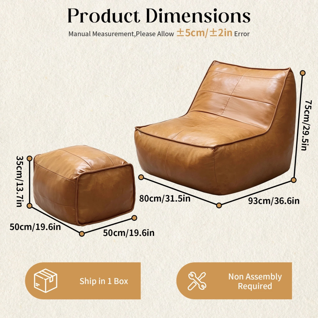Fauteuil pouf ergonomico con poggiapiedi per relax prolungato design compatto in tessuto tecnico marrone