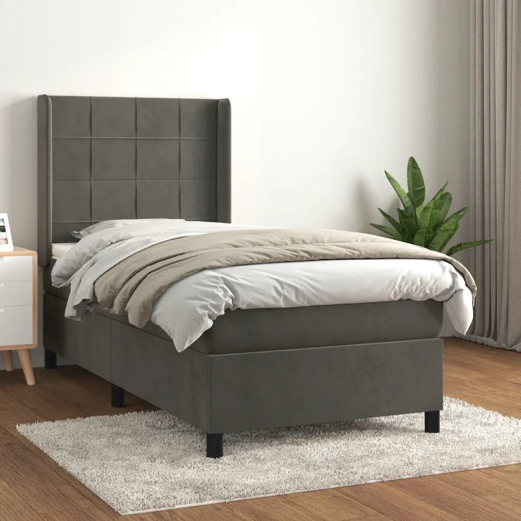 Giroletto a Molle con Materasso Grigio Scuro 80x200 cm Vellutocod mxl 122643