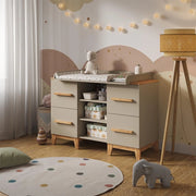 Fasciatoio Malia, Cashmere/Artigianale, 133 x 98 cm XL con 4 cassetti, con fasciatoio rimovibile per l'utilizzo come cassettiera