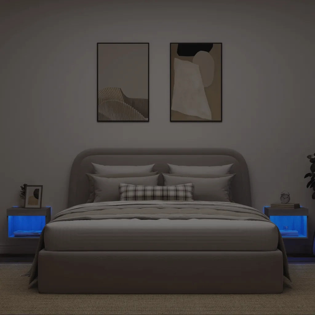 Comodini con Luci LED a Parete 2pz Grigio Sonoma