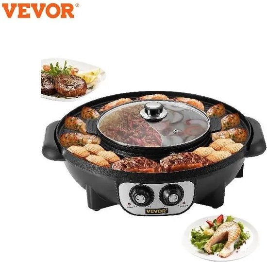Grill elettrico 2 in 1 - 2200W - Anti-bac lastra - Portatile - Multifunzionale