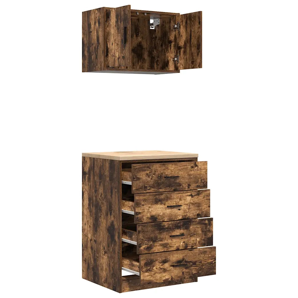 Armadi da Garage 2 pz Rovere Fumo in Legno Multistrato 3328336