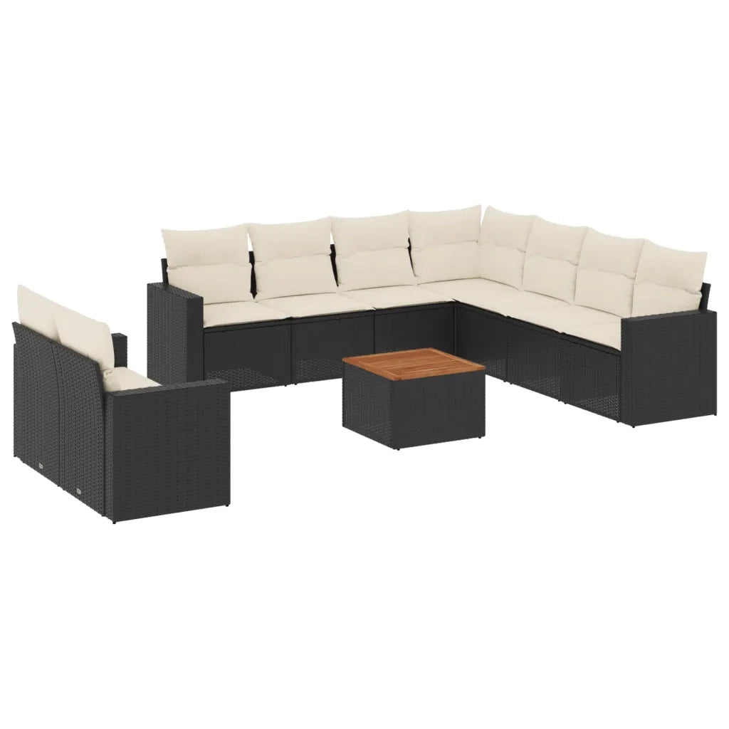Set Divani da Giardino 10pz con Cuscini in Polyrattan Nero 3224187