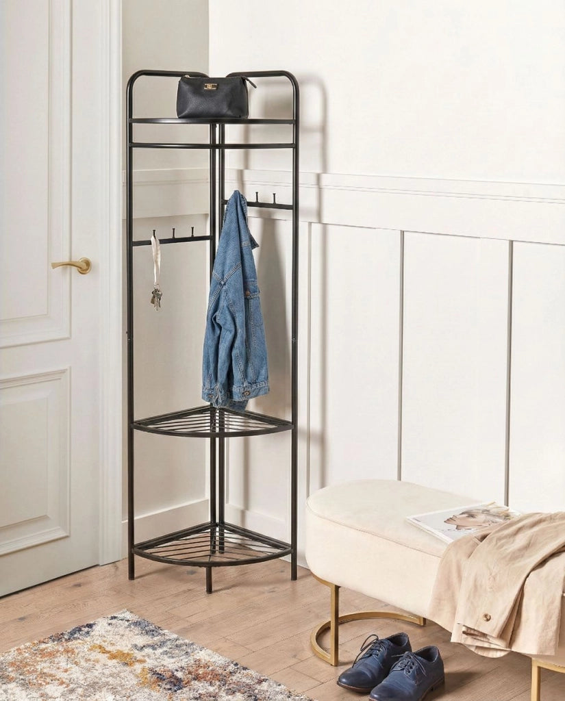 Appendiabiti in acciaio e metallo nero da 160 cm con ripiani e scaffali stile Glamour Industriale