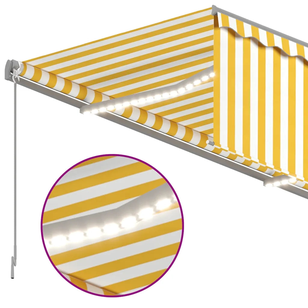 Tenda da Sole Retrattile Parasole LED 3,5x2,5m Gialla e Bianca 3069403