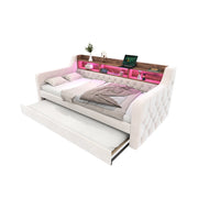Letto a Divanetto 90x190 cm con Contenitore; USB di tipo C; LED Regolabile in Velluto Beige
