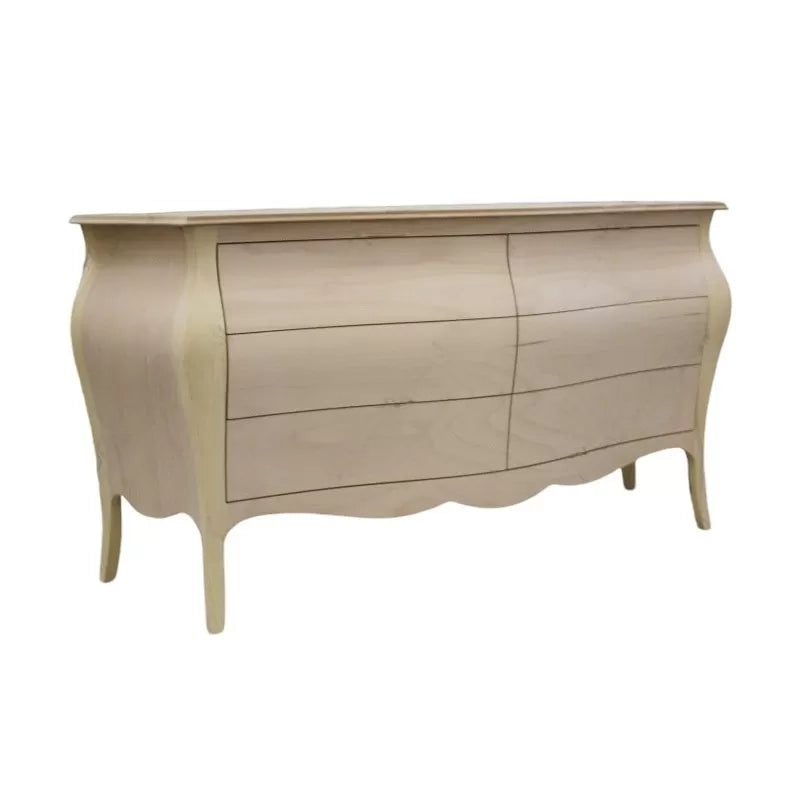 ComÒ bombato classico 6 cassetti shabby bianco opaco 162x58x85 - Mobili 2G