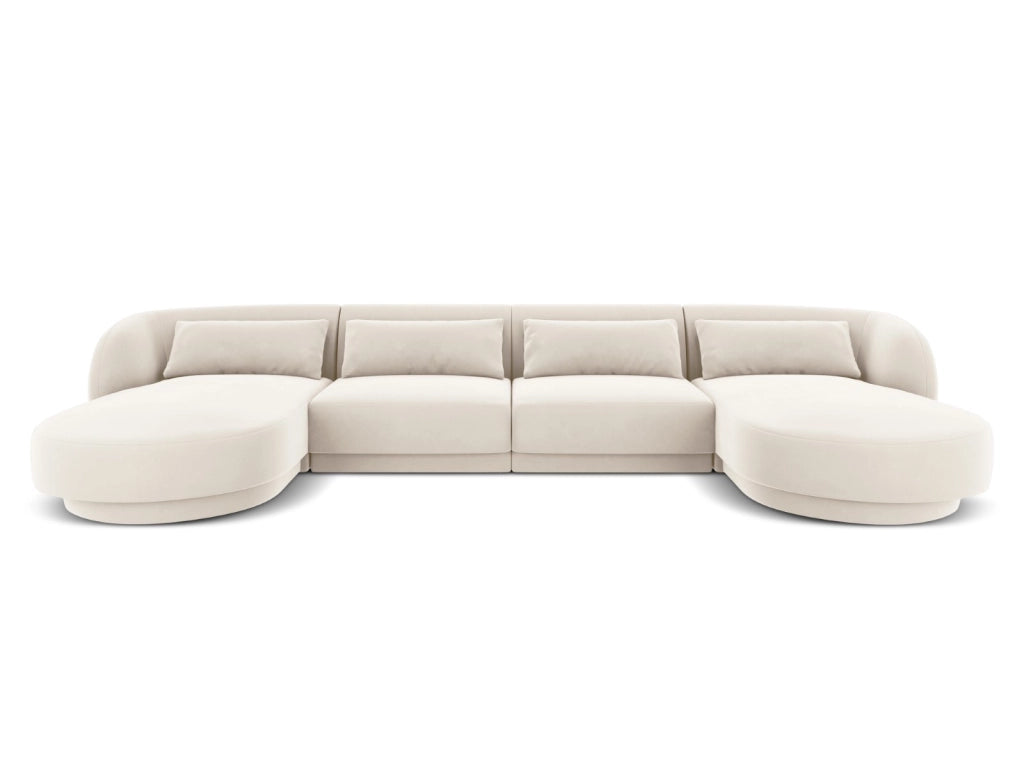 Cosmopolitan Design - Divano panoramico "Tulum" 5 posti in velluto beige chiaro 