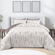 Duvet 200 x 200 cm con imbottitura di microfibra 220 GSM morbido 4 stagioni con 2 cuscini copri  Disegno a tema piante  Duvet reversibile bianco e grigio