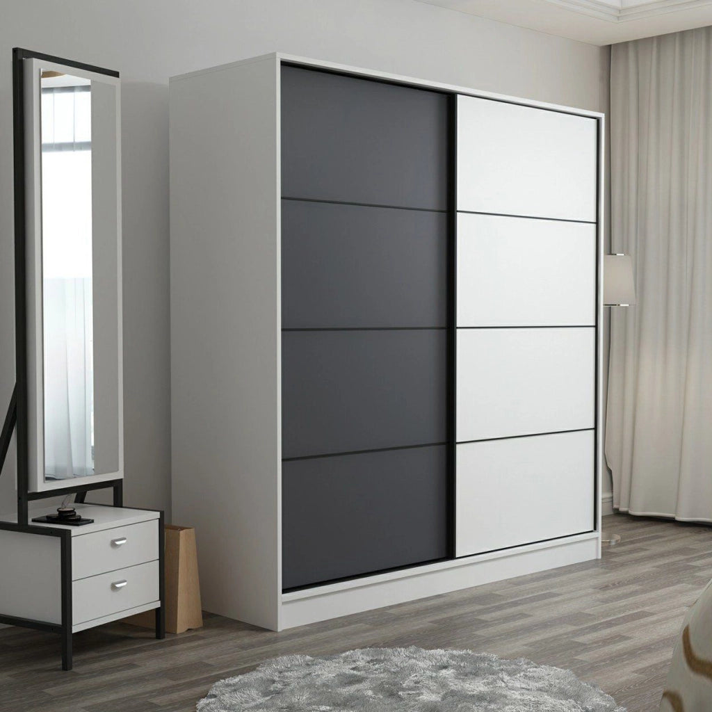 Armadio Camera da Letto Cuvio, Guardaroba 2 Ante 5 Ripiani, 180x210h cm Bianco