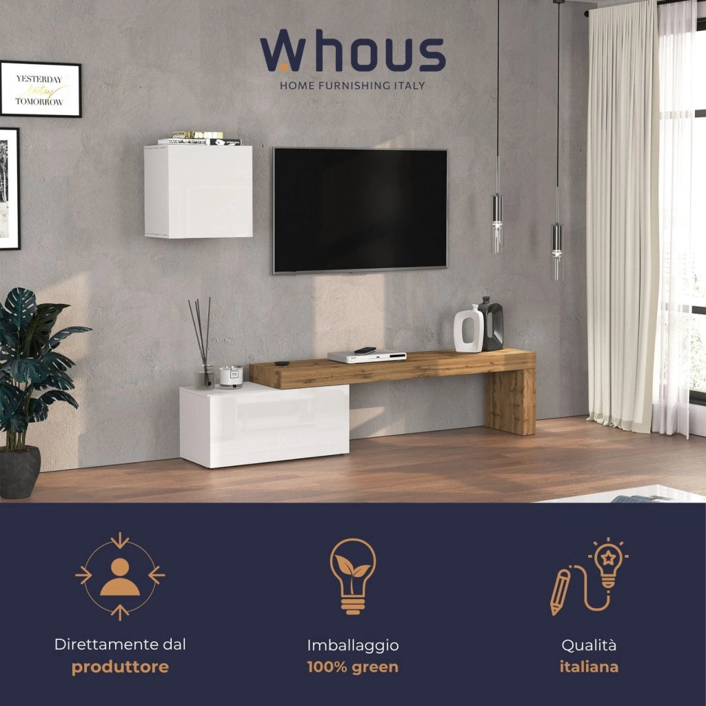 WHOUS Parete attrezzata Chronos set soggiorno bianco lucido e rovere 180/260x40 cm
