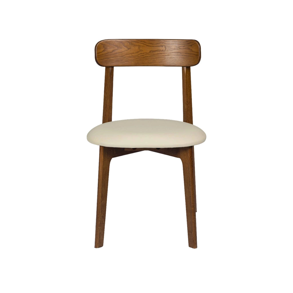 Set 2 sedie vintage in legno di hevea e similpelle, noce