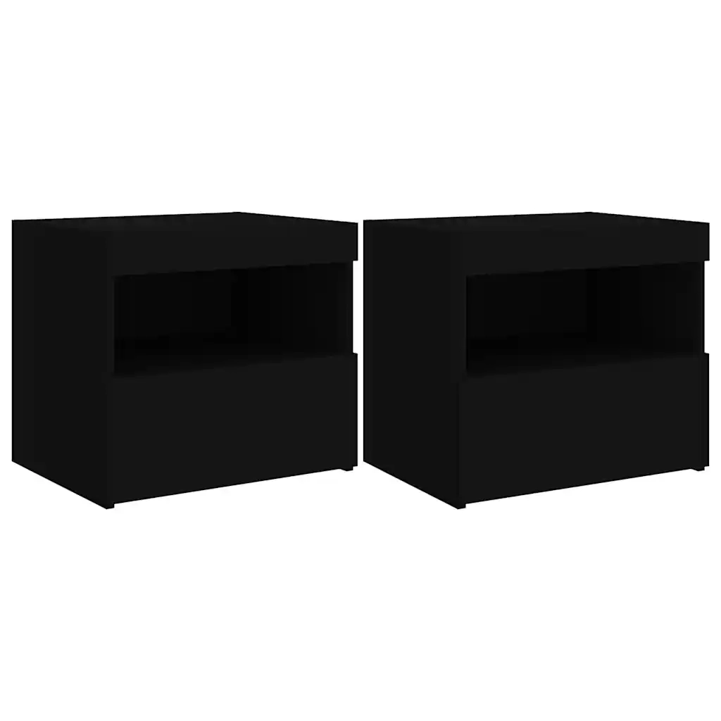 Set di 2 Comodini | Armadio da Notte | Mobiletto da notte con Luci LED Neri 50x40x45 cm
