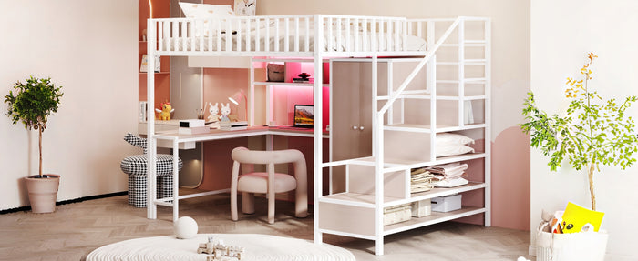 Letto a castello con scrivania e armadio - Xylo - 140x200 bianco
