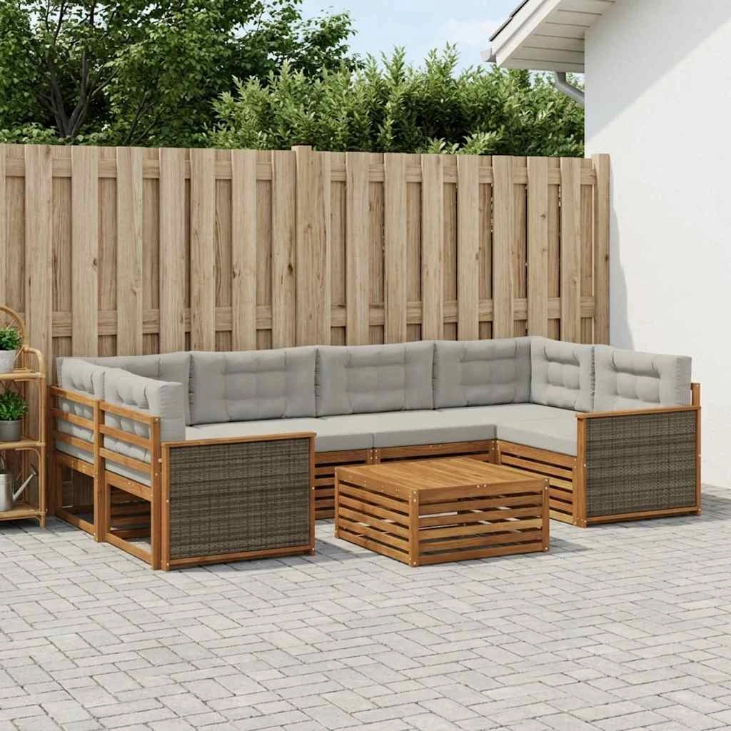 Set di divani da esterno 7 pz Naturale e Grigio Chiaro 3383079