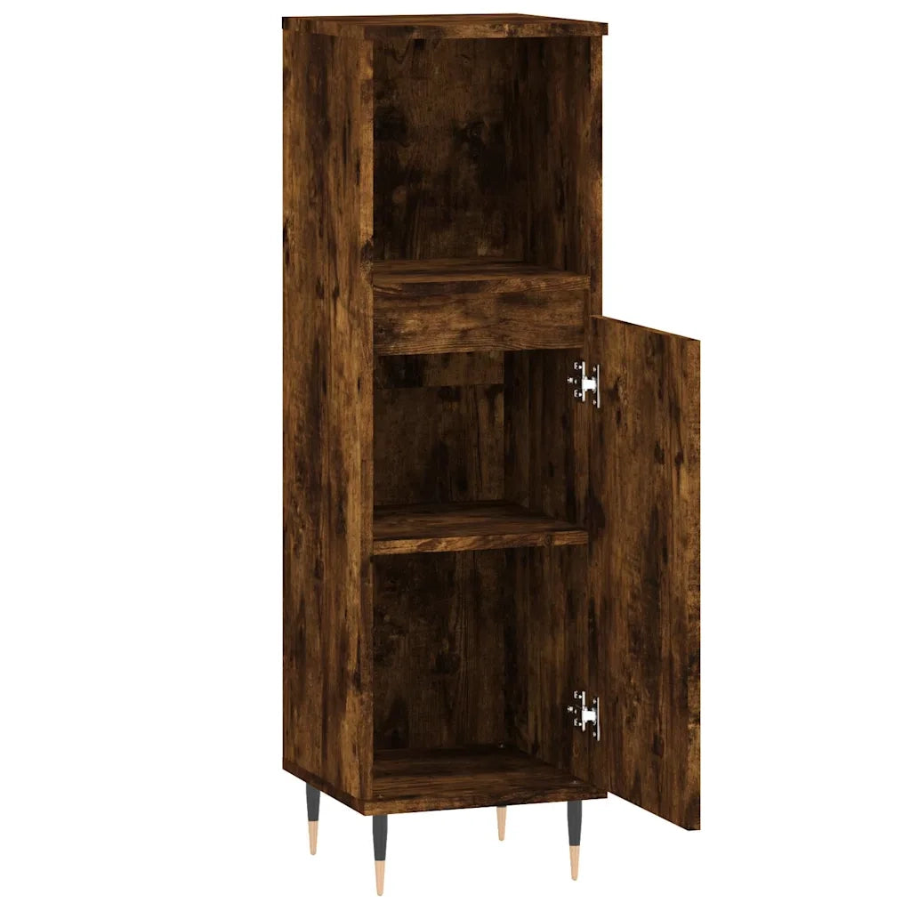 Mobiletto da bagno con ripiani a vista design industriale 30 x 30 x 100 cm legno di rovere affumicato 02_0049000