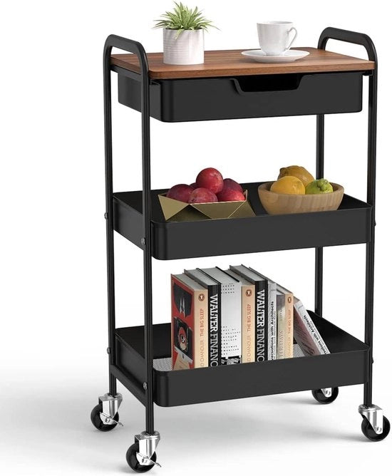 Trolley multifunzionale per cucina con tavolo e cassetti, carrello metallico per soggiorno e bagno