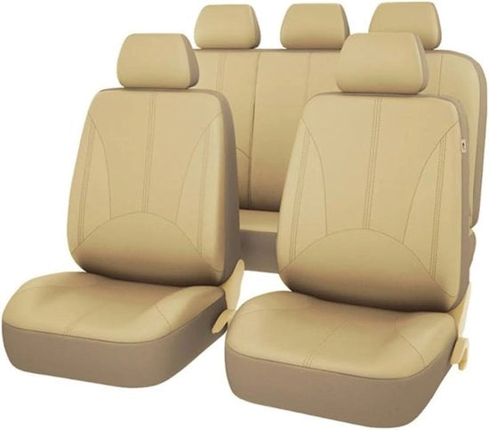 Set di sostegni per sedile auto 4 pezzi, universale, pelle PVC respirante, con 2 sostegni per sedile anteriore, 2 sostegni per testa, sostegni per sedile auto per veicoli SUV (9 pezzi, beige)