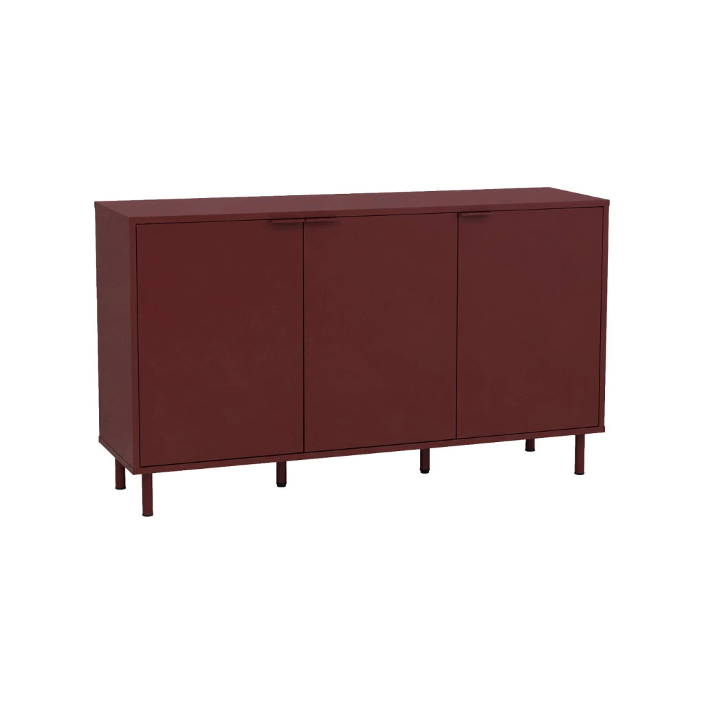 Credenza decorativa in legno e metallo 3 ante, 120cm, bordeaux