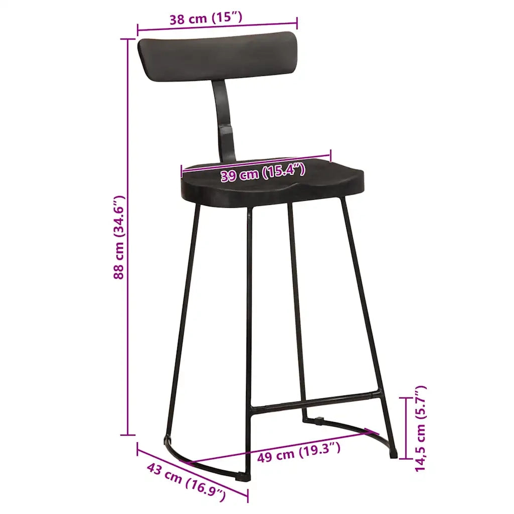 Sgabelli da Bar 2 pz Neri 49x43x88 cm Legno Massello di Mango 4013516