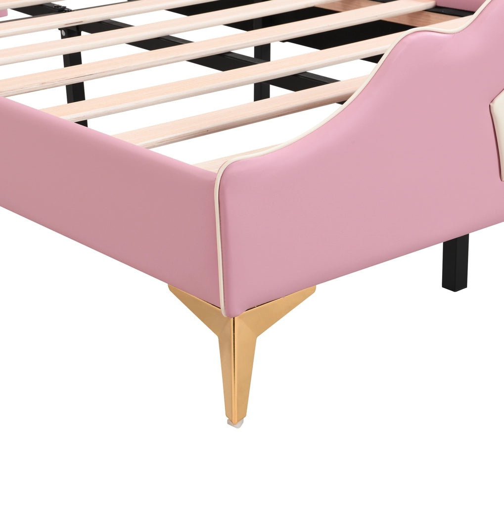 Letto imbottito per bambini 90x200 cm con testiera a corona; PU; rosa e bianco