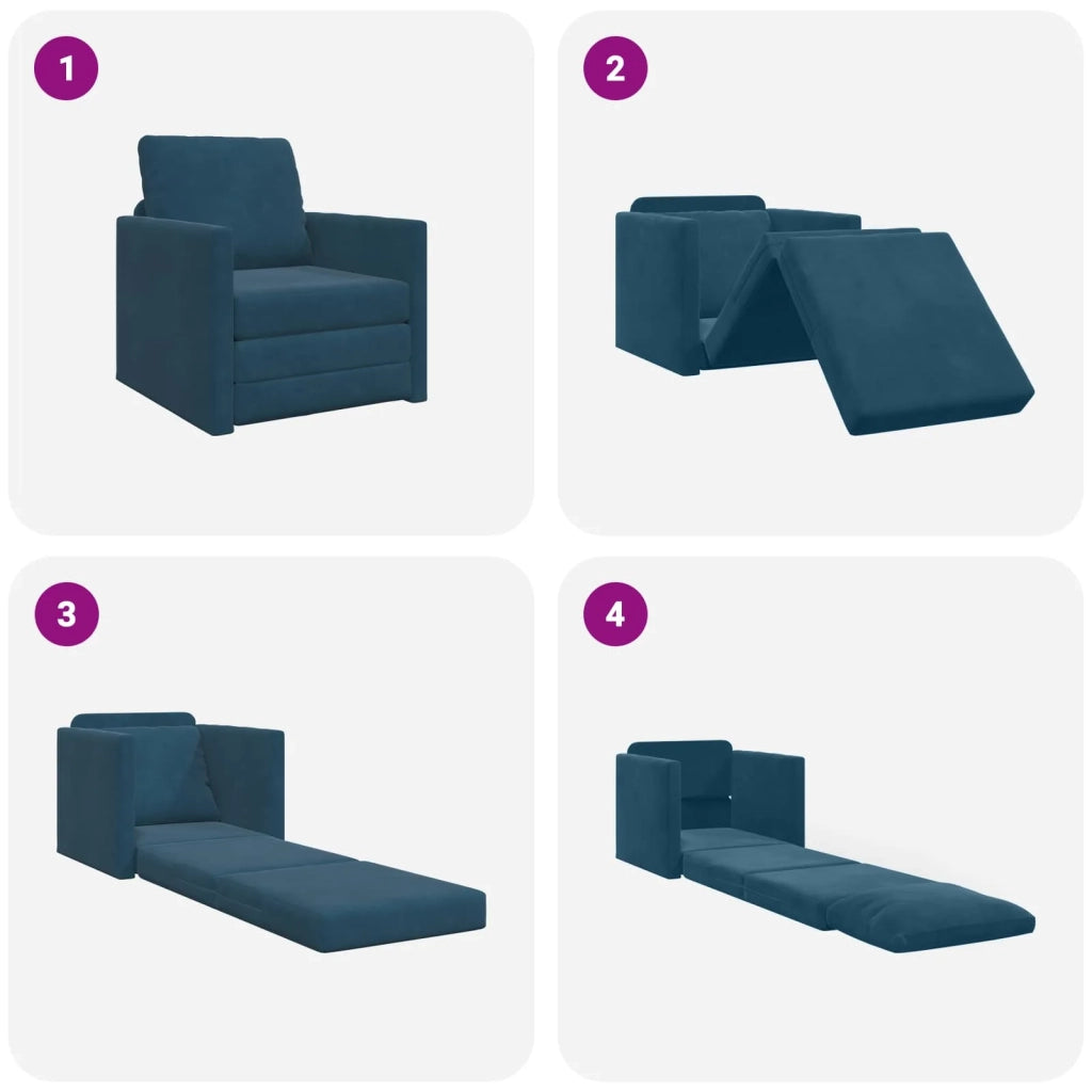 Divano letto | Sof¨¤ letto | Letto singolo Blu 74 x 77 x 81 cm Velluto