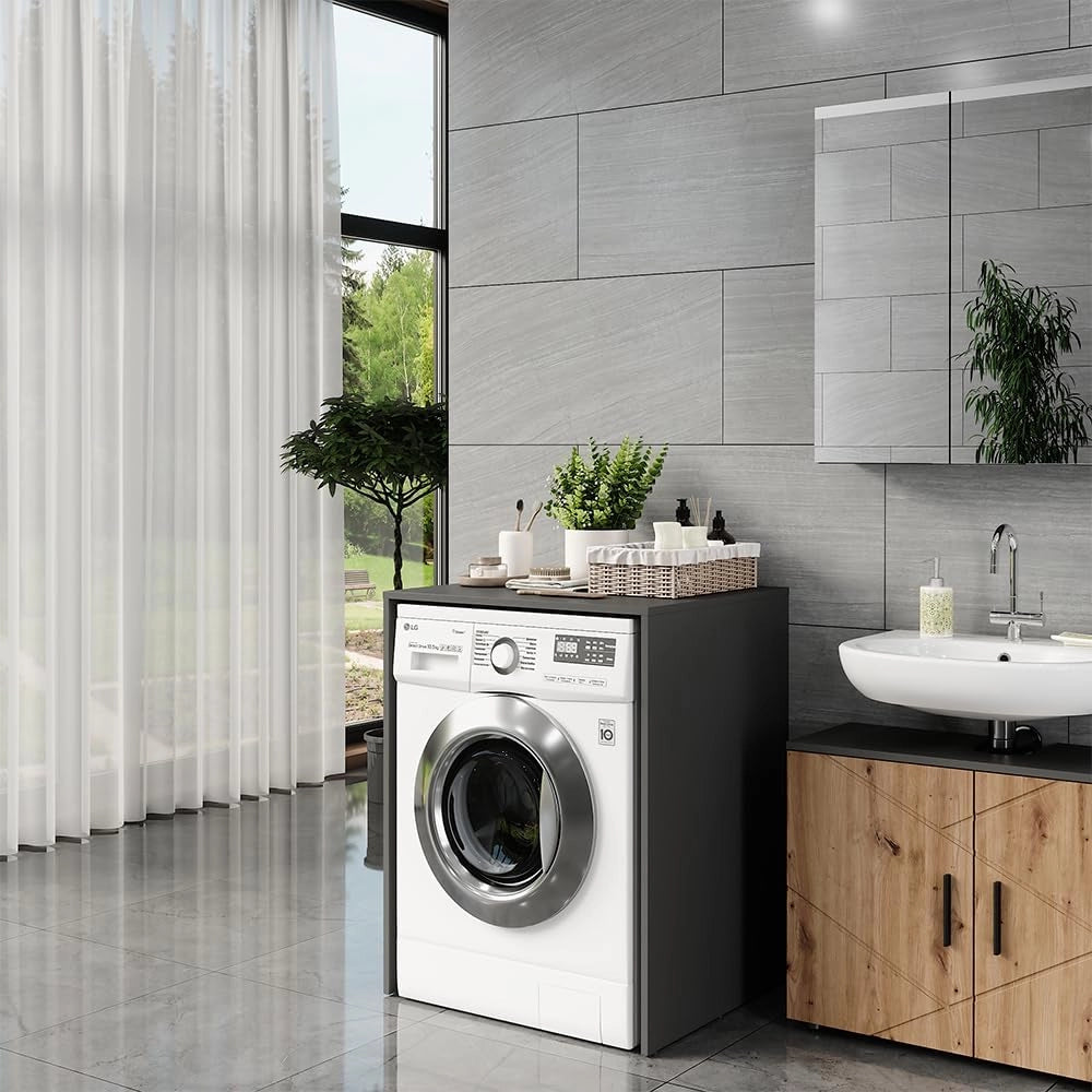Mobiletto per lavatrice Irma, Antracite, 68 x 88.5 cm, per la conservazione di detersivi e accessori da bagno