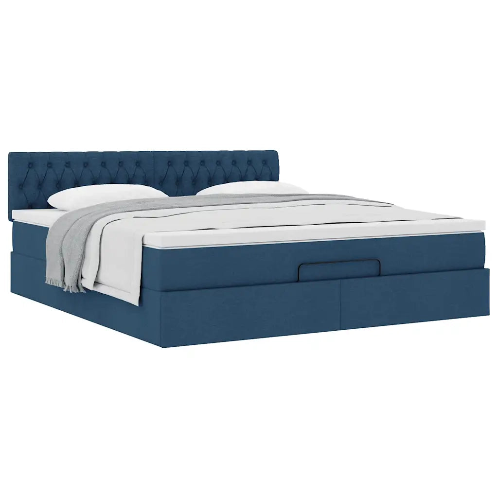 Struttura Letto Pouf con Materasso Blu 180x200cm in Tessuto 3311566