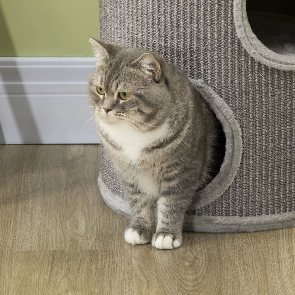 EasyComfort Cuccia per Gatti a 3 Livelli con Tiragraffi in Sisal e Peluche, Ø38x70cm, Grigio Chiaro