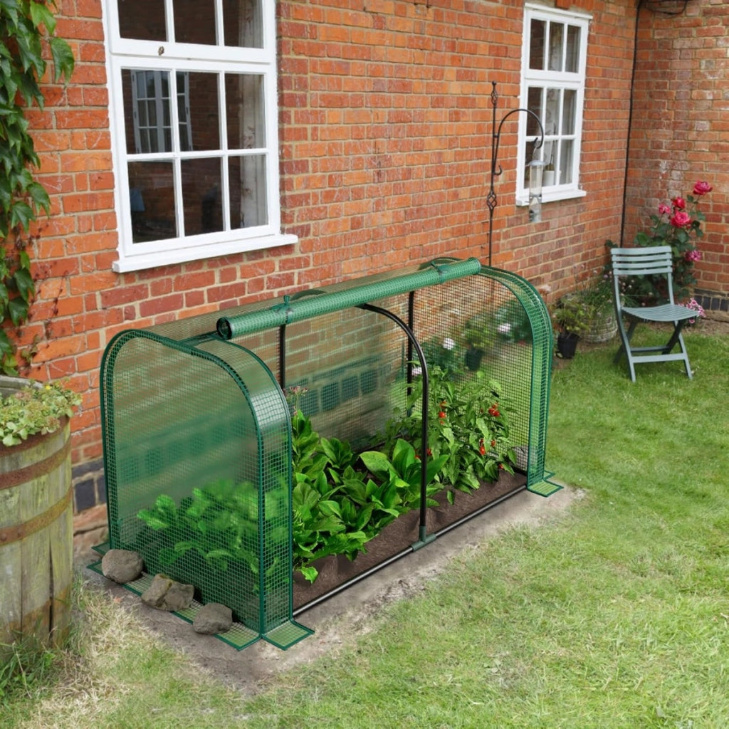 Mini serra portatile per giardino e patio, Porta arrotolabile e struttura metallica resistente alla ruggine Verde