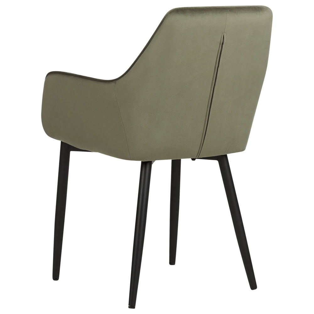 Set di 2 sedie da pranzo Braccioli in velluto verde oliva Gambe in metallo Nero Retro Glam