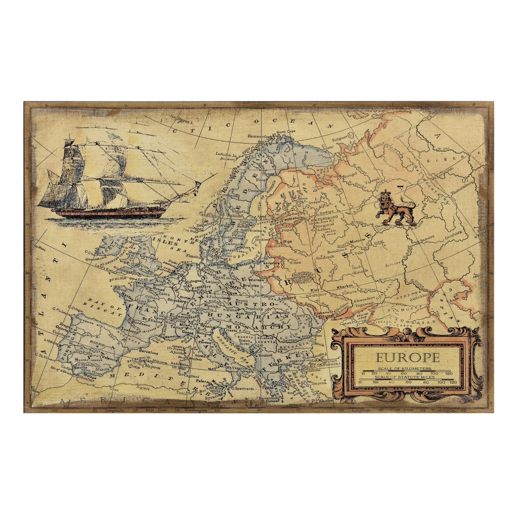[art.work] Quadro murale su tela incorniciato 80x120cm mappa di Europa