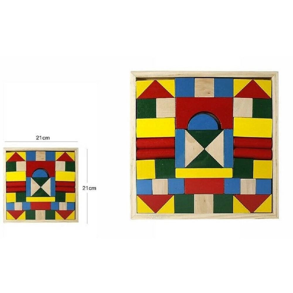 Trade Shop - Gioco Costruzioni In Legno Colorato Educativo Per Bambini Bimbi 48 Pezzi -